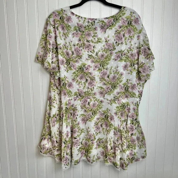 Torrid Peplum Chiffon White Floral Flutter Sleeve Blouse 3X E36 - Picture 10 of 10